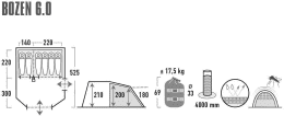 High Peak Bozen 6.0 Tunnelzelt, 6-Personen, 525x360cm, grau/grün
